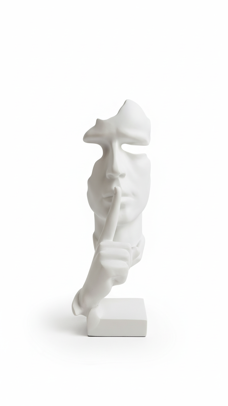 Фигура „Silencio Pure White“ — Арт скулптура „Тишина“ в бяло (30 × 10 × 13 см)