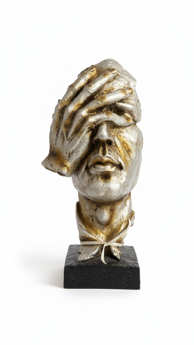 Фигура „Silencio“ — Арт скулптура лице с ръка (30 × 15 × 10 см)