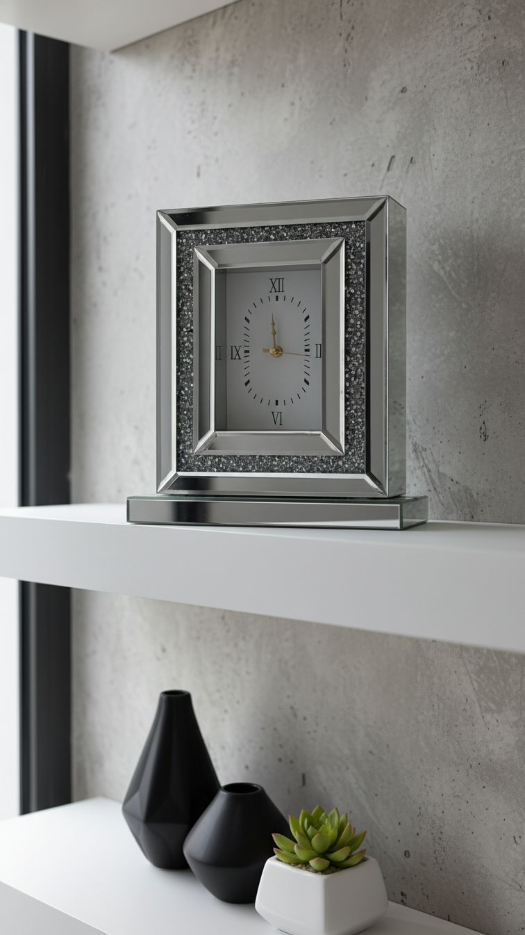 Огледален настолен часовник с кристален акцент